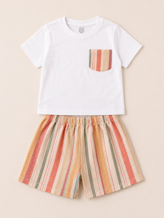 Conjunto Calção-TShirt (Riscas tons quentes)