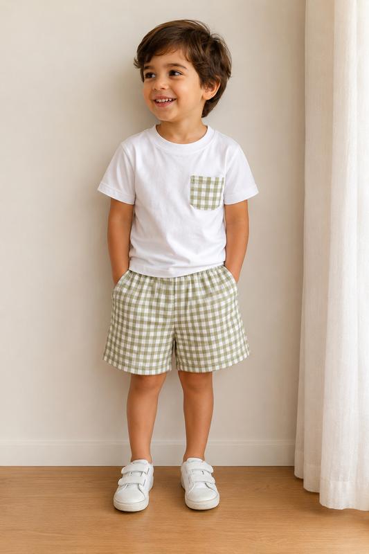 Conjunto Calção-TShirt (Xadrez Verde)