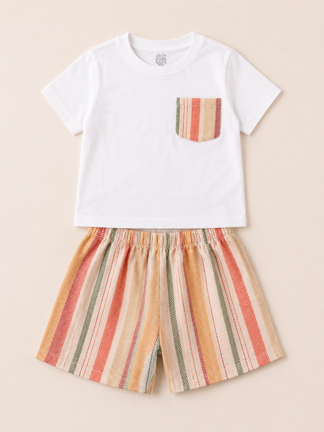 Conjunto Calção-TShirt (Riscas tons quentes)
